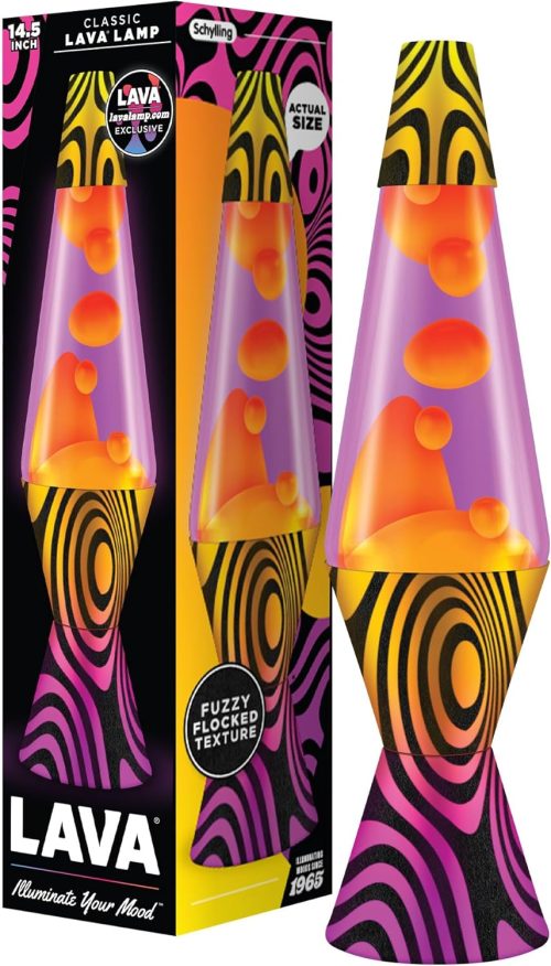 Lava? Lamp - 14.5” Groovy Gradient Flocked Base - The Original Motion Light - Yellow Wax and Purple Liquid - Item #2015